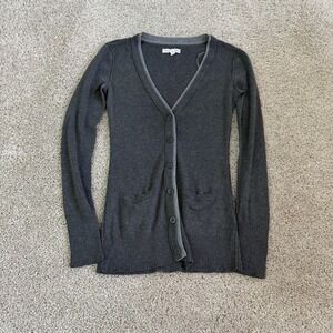Aéropostale Cardigan Sweater Womens Small Gray V Neck Button Pockets Knit